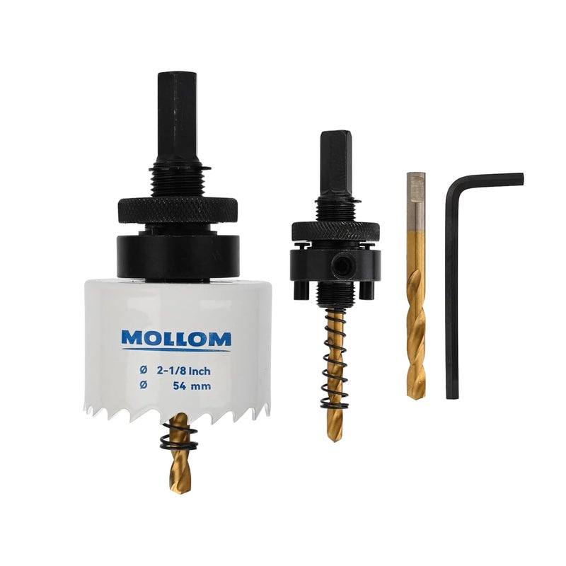 Mollom (54mm | 2-1/8") HSS M42 with 8% Cobalt BI-Metal Hole Saw with 2 Pilot Drill Bits & Arbor Smooth Cutting for PVC,Drywall,Wood,Plastic,Gypsum Board,Rubber - Image 1